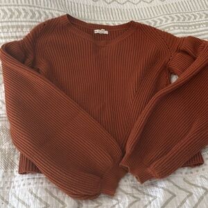 Women’s XS cropped burnt orange puff sleeve scoop neck sweater Nordstrom